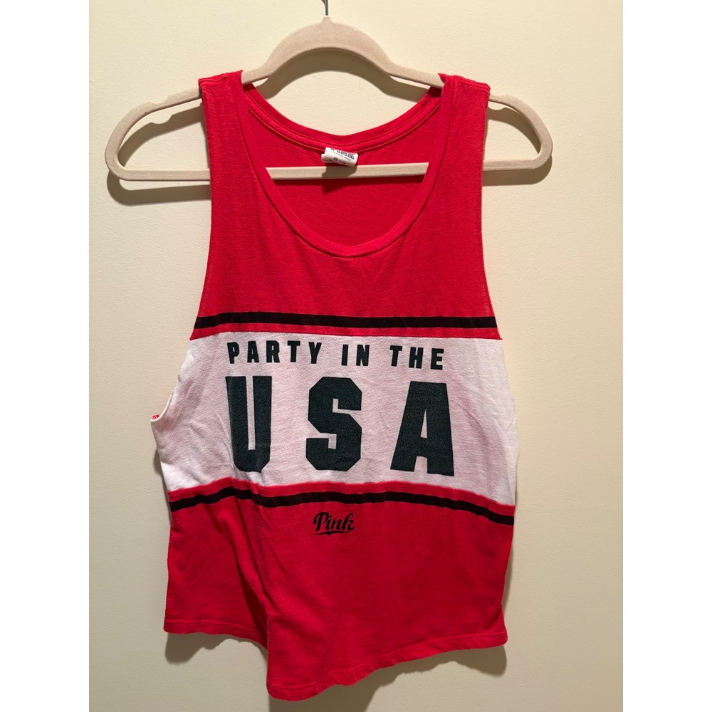Victorias Secret PINK Party In The USA Tank Top Red White XS